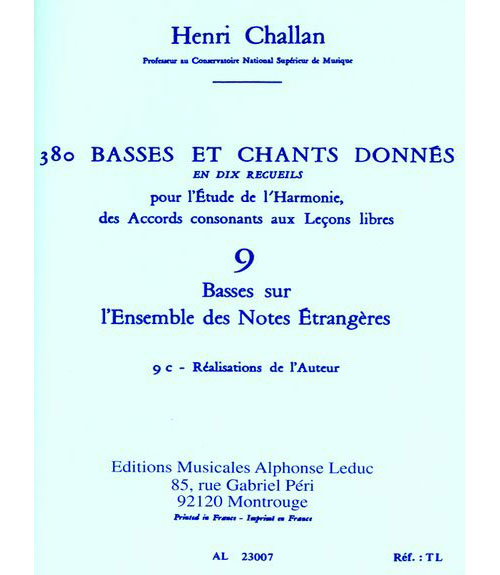 LEDUC CHALLAN H. - 380 BASSES ET CHANTS DONNES VOL.9C REALISATION
