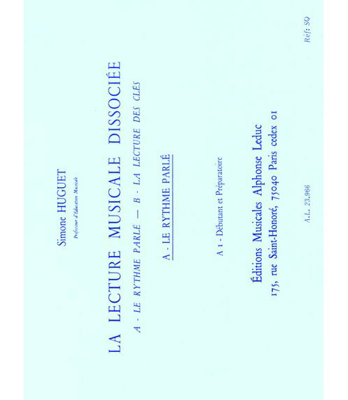 LEDUC HUGUET - LECTURE MUSICALE DISSOCIEE (A-LE RYTHME PARLE)