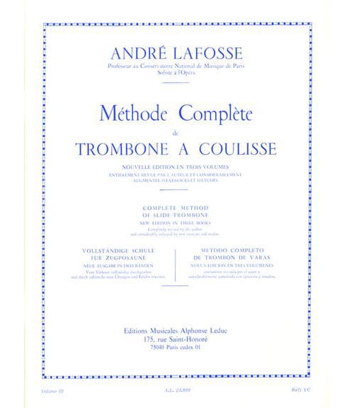 LEDUC LAFOSSE ANDRE - METHODE COMPLETE DE TROMBONE A COULISSE VOL.3