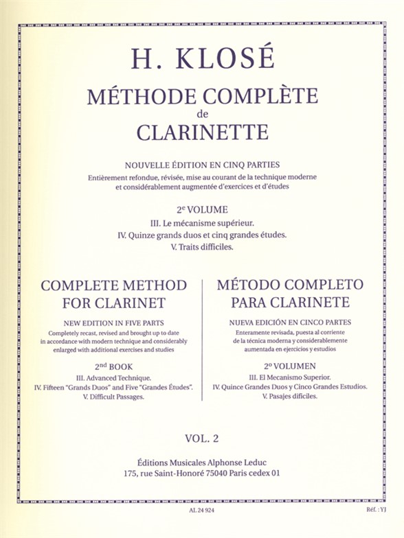 LEDUC KLOSE H. - METHODE COMPLETE DE CLARINETTE VOL.2
