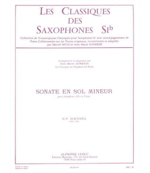 LEDUC HAENDEL GEORG FRIEDRICH - SONATE EN SOL MINEUR (LONDEIX)