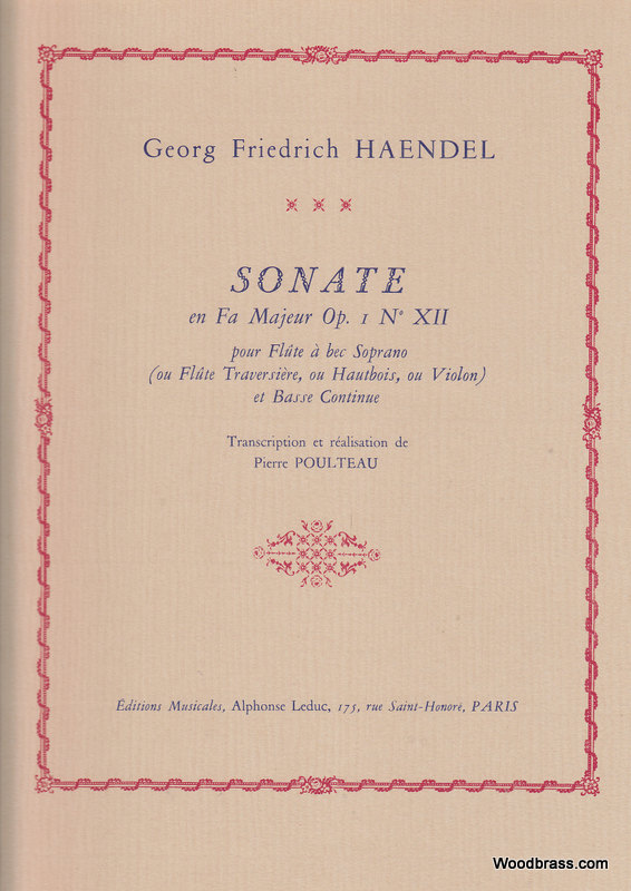 HAENDEL G.F. - SONATE EN FA MAJEUR OP.1 N°XII