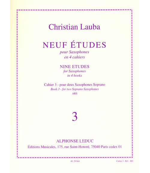LEDUC Lauba Christian - Neuf Etudes Pour Saxophone - Cahier 3