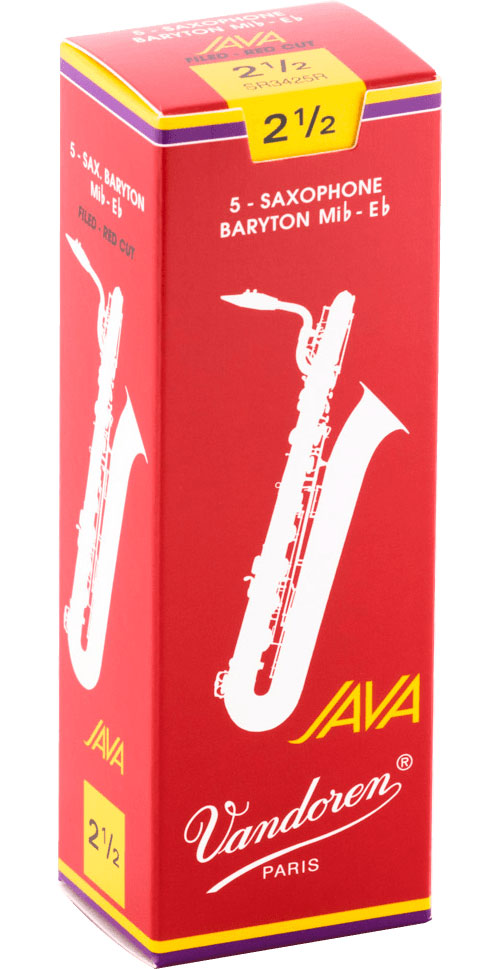 VANDOREN BOX OF 5 BARITONE JAVA RED CUT REEDS 2,5 