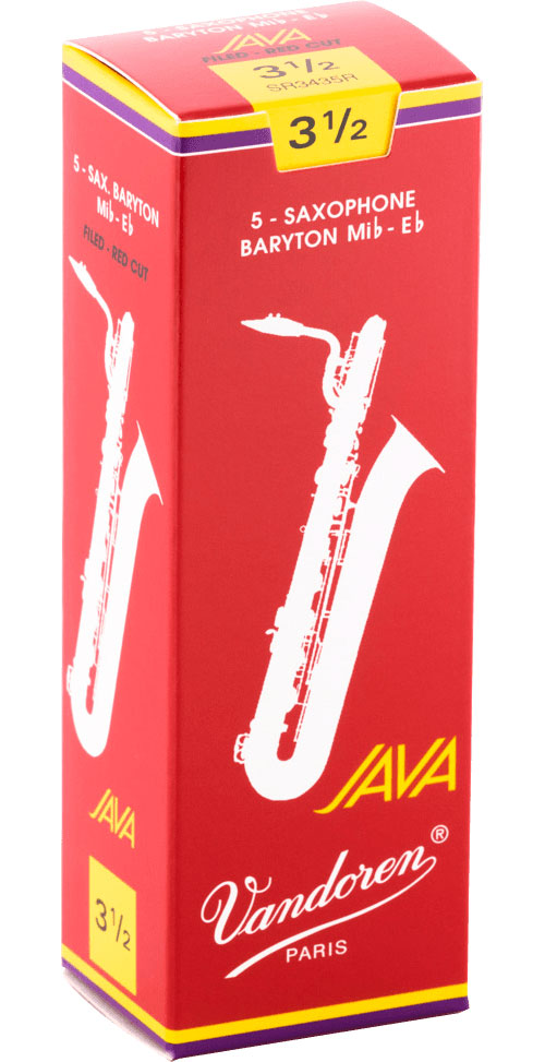 VANDOREN BOX OF 5 BARITONE JAVA RED CUT REEDS 3,5 
