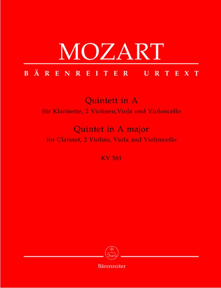 BARENREITER MOZART W.A. - QUINTETT IN A MAJOR KV 581 - CLARINETT, 2 VIOLINS, VIOLA, VIOLONCELLO