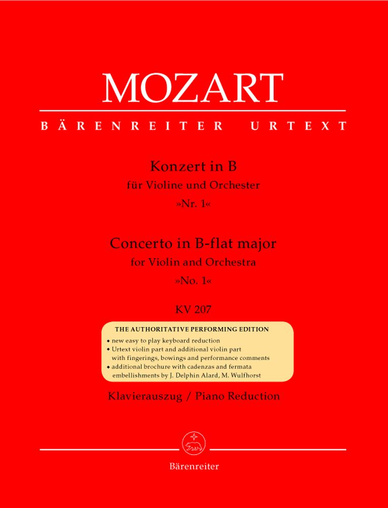 BARENREITER Moz W.A. - Concerto N°1 En Sib Majeur Kv 207 - Violon, Piano