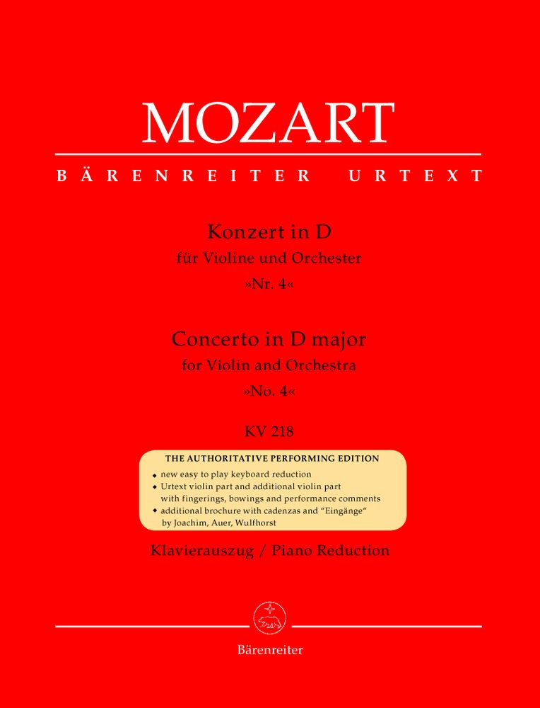 BARENREITER Moz W.A. - Concerto En Re Majeur N°4 Kv 218 - Violon, Piano