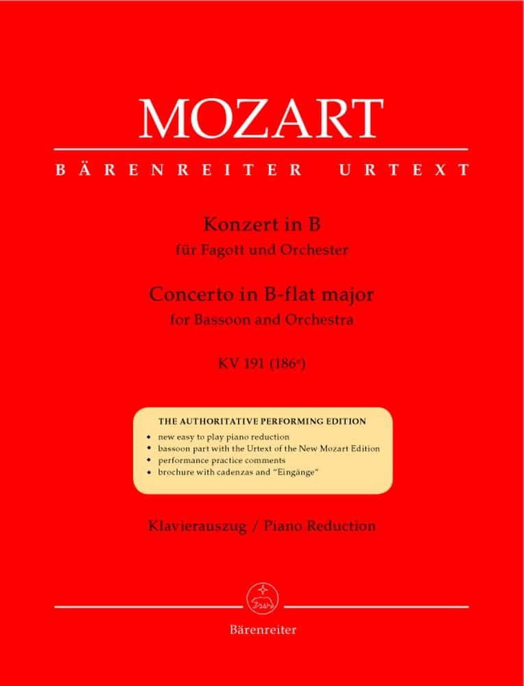 BARENREITER MOZART W.A. - CONCERTO EN SIB MAJEUR KV 191 - BASSON, PIANO