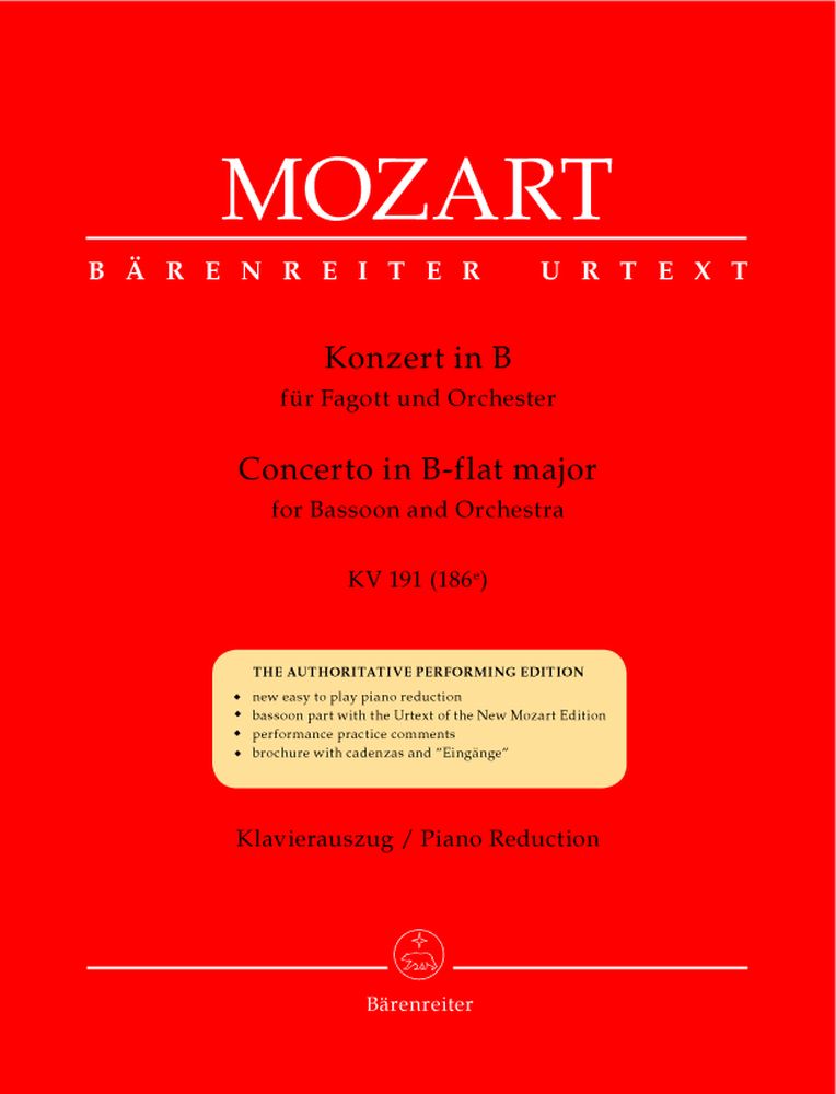 BARENREITER Moz W.A. - Concerto En Sib Majeur Kv 191 - Basson, Piano
