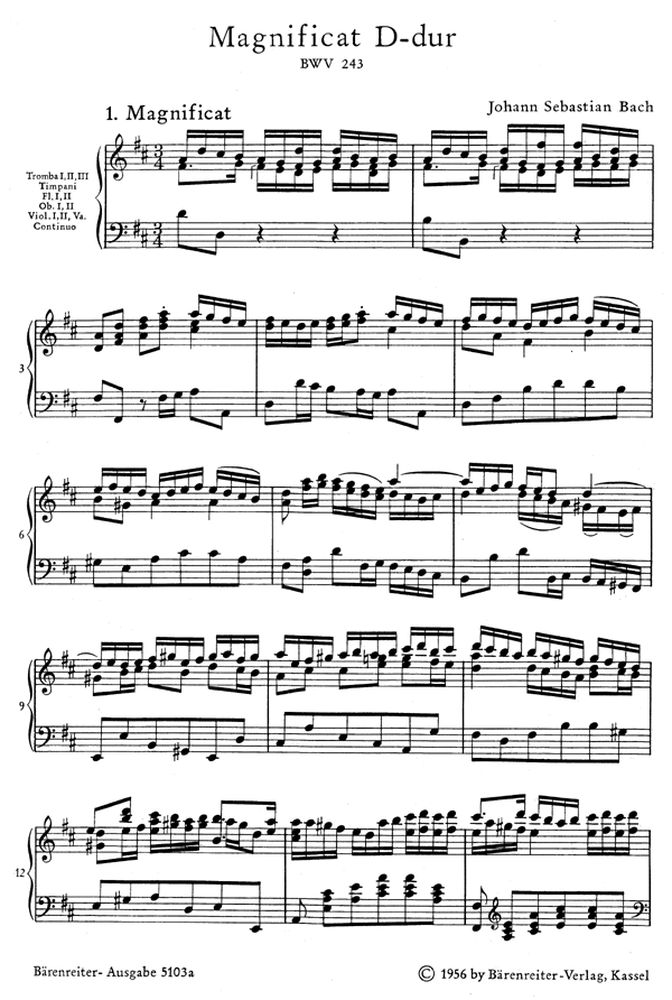 Partitions Bach J.s. Magnificat En Re Majeur Bwv 243 Reduction