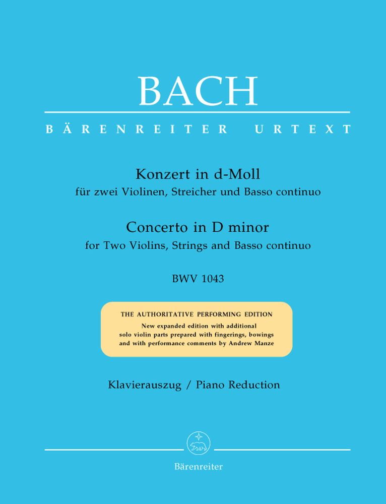 BARENREITER BACH J.S. - CONCERTO IN D MINOR BWV 1043 FOR 2 VIOLINS, STRINGS AND BASSO CONTINUO