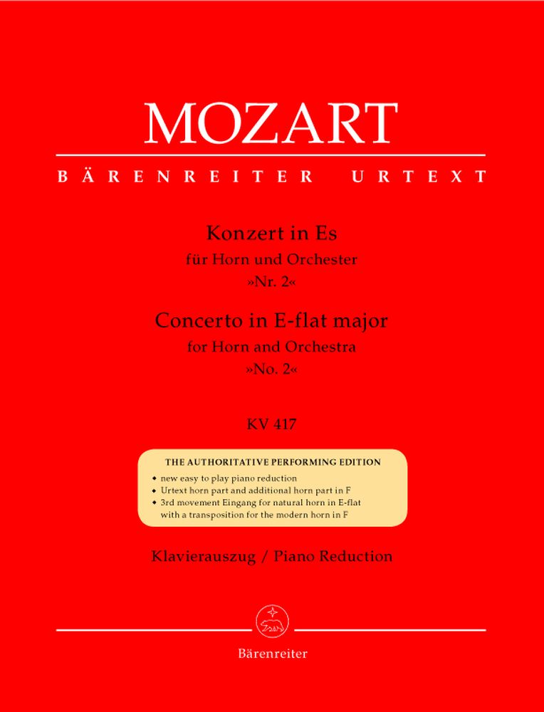 BARENREITER Moz W.A. - Concerto N°2 En Mib Majeur Kv 417 Pour Cor Et Orchestre - Cor, Piano
