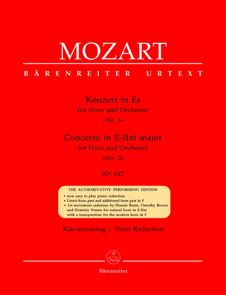BARENREITER MOZART W.A. - KONZERT N°3 IN ES DUR KV 447 FUR HORN UND ORCHESTER - HORN, KLAVIER