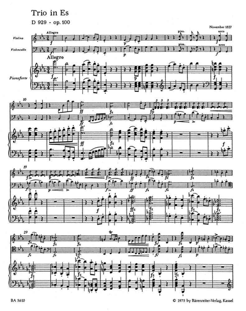 Sheet Music Schubert Trio In Eflat Major For Piano, Violin And