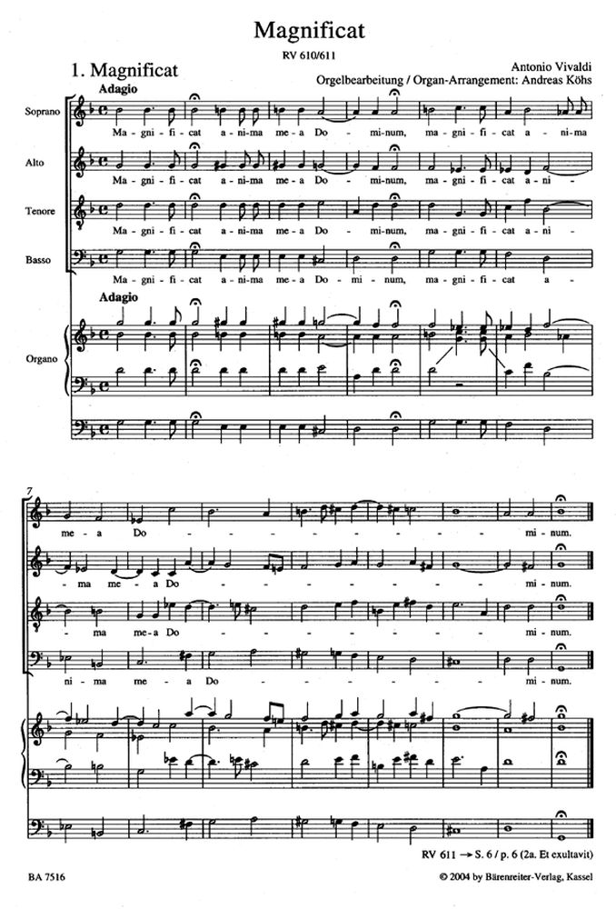 Partitions Vivaldi A. Magnificat Rv 610/611 Soli, Choeur, Orgue