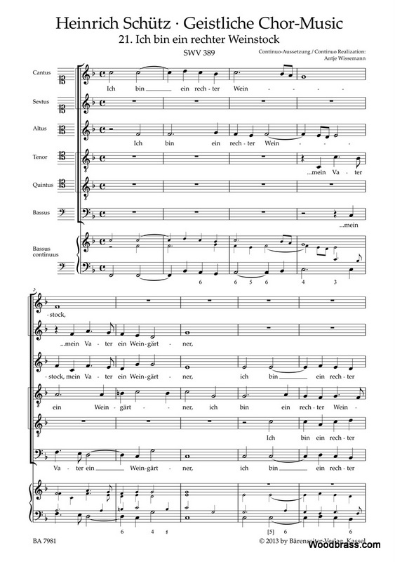 BARENREITER SCHUTZ H. - ICH BIN EIN RECHTER WEINSTOCK SWV 389