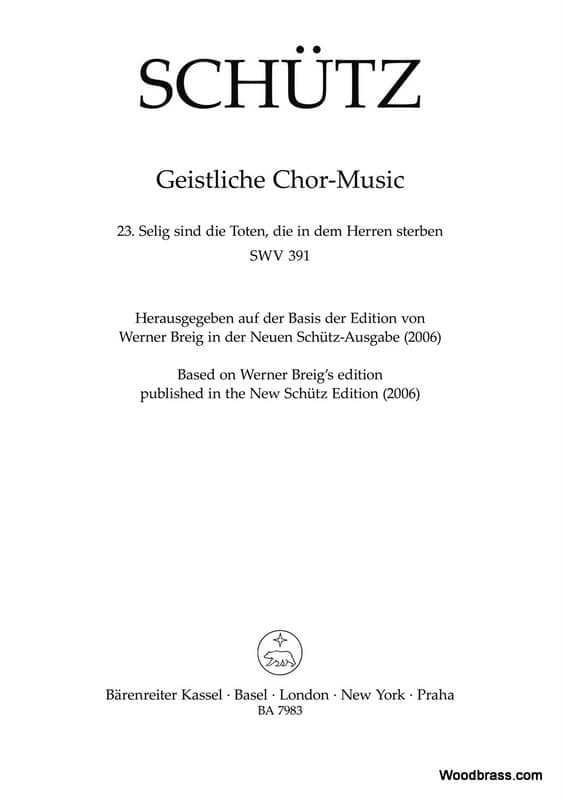 BARENREITER SCHUTZ H. - DAS IST JE GEWISSLICH WAHR SWV 388