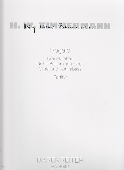 BARENREITER Zimmermann H.W. - Rogate - Conducteur