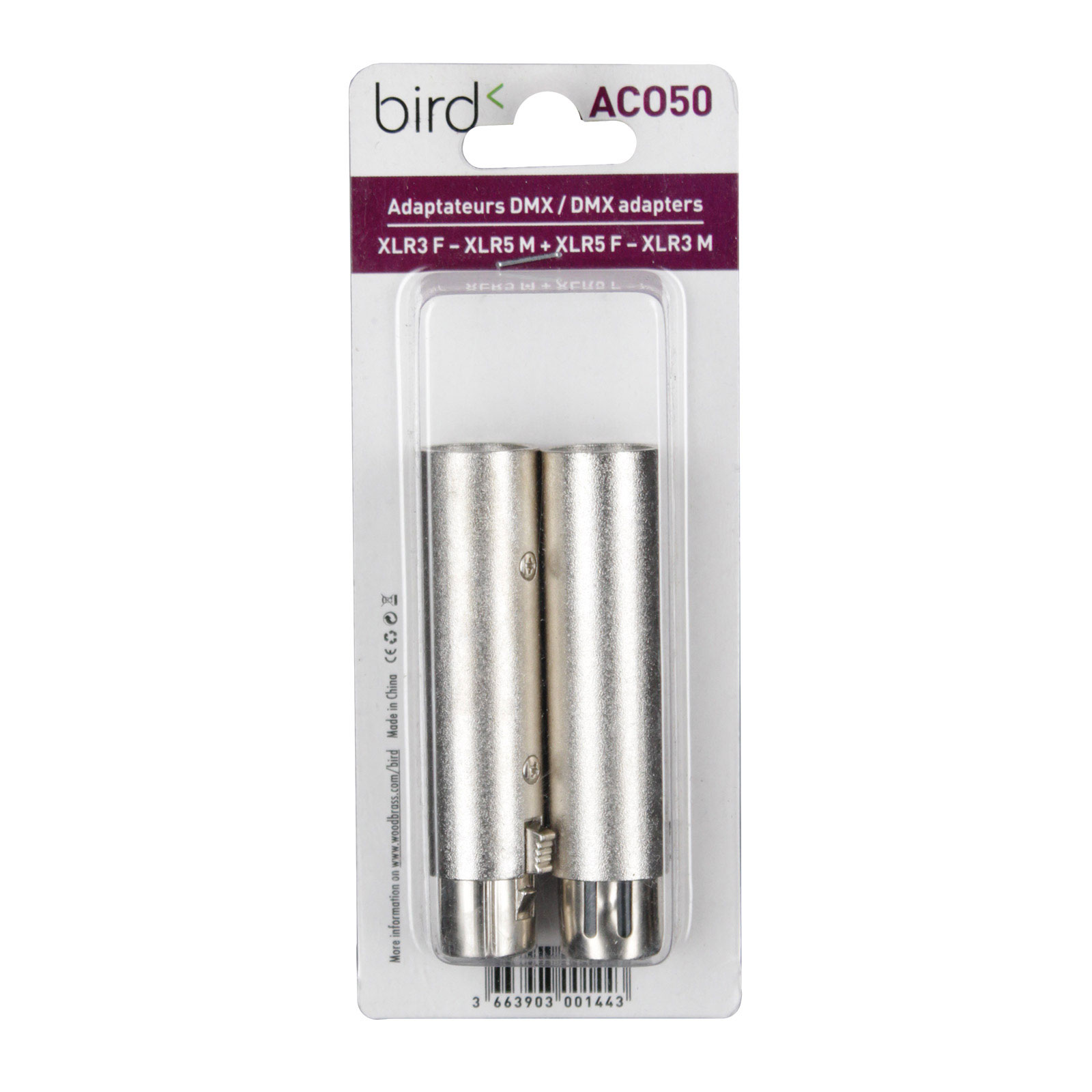 BIRD ACO50 KIT 2 ADAPTATEURS DMX XLR3 FEMELLE / XLR5 MALE + XLR5 FEMELLE / XLR3 MALE