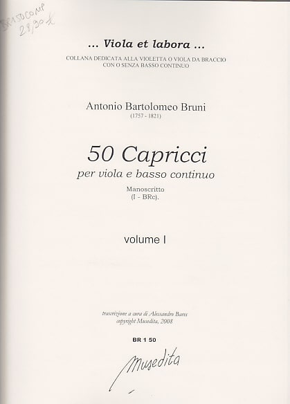 MUSEDITA BRUNI ANTONIO BARTOLOMEO - 50 CAPRICCI - VIOLA DA BRACCIO