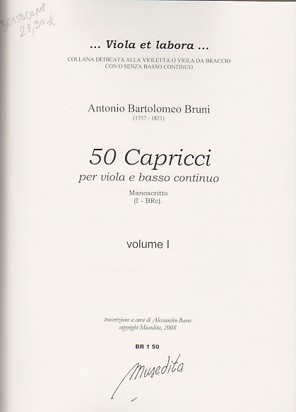 MUSEDITA Bruni Antonio Bartolomeo - 50 Capricci - Viola Da Braccio