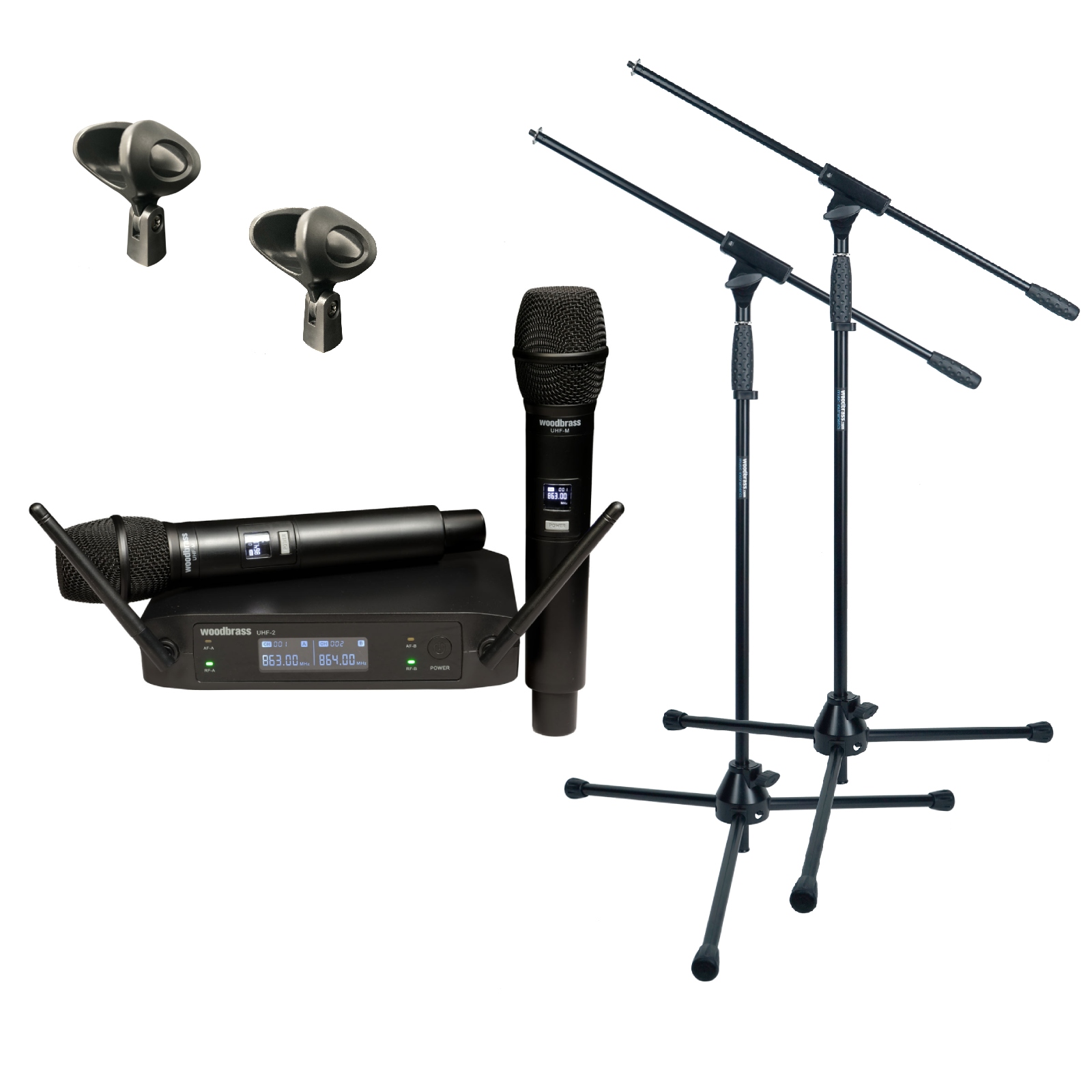 WOODBRASS Pacchetto microfono UHF + piedini x 2