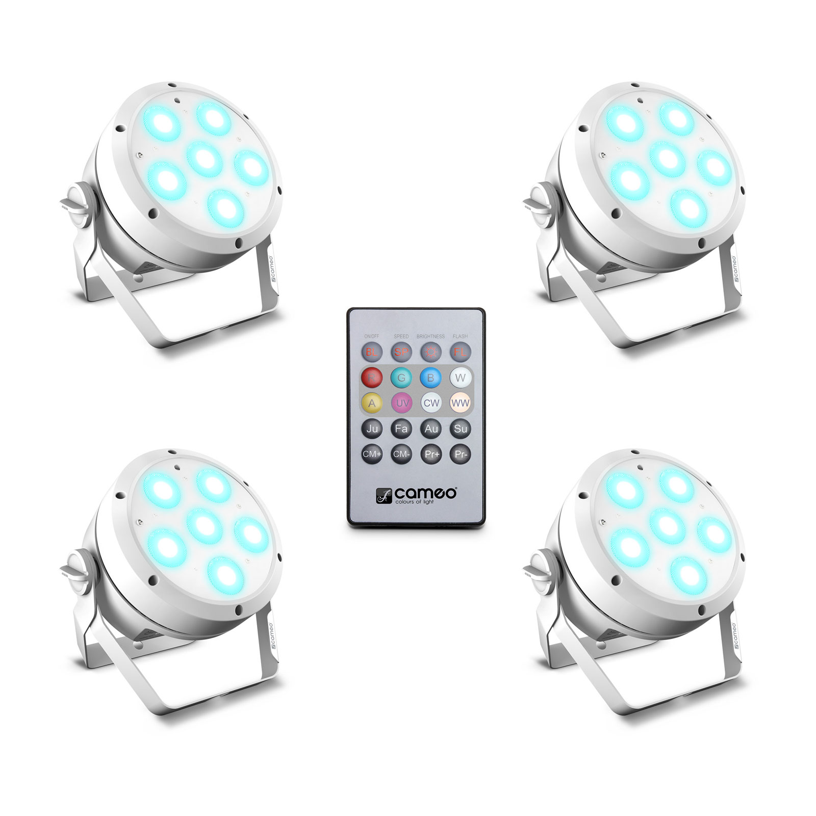 CAMEO ROOT PAR 6 WH SET 1 - SET COMPOSTO DA 4 X CLROOTPAR6WH CON TELECOMANDO A INFRAROSSI