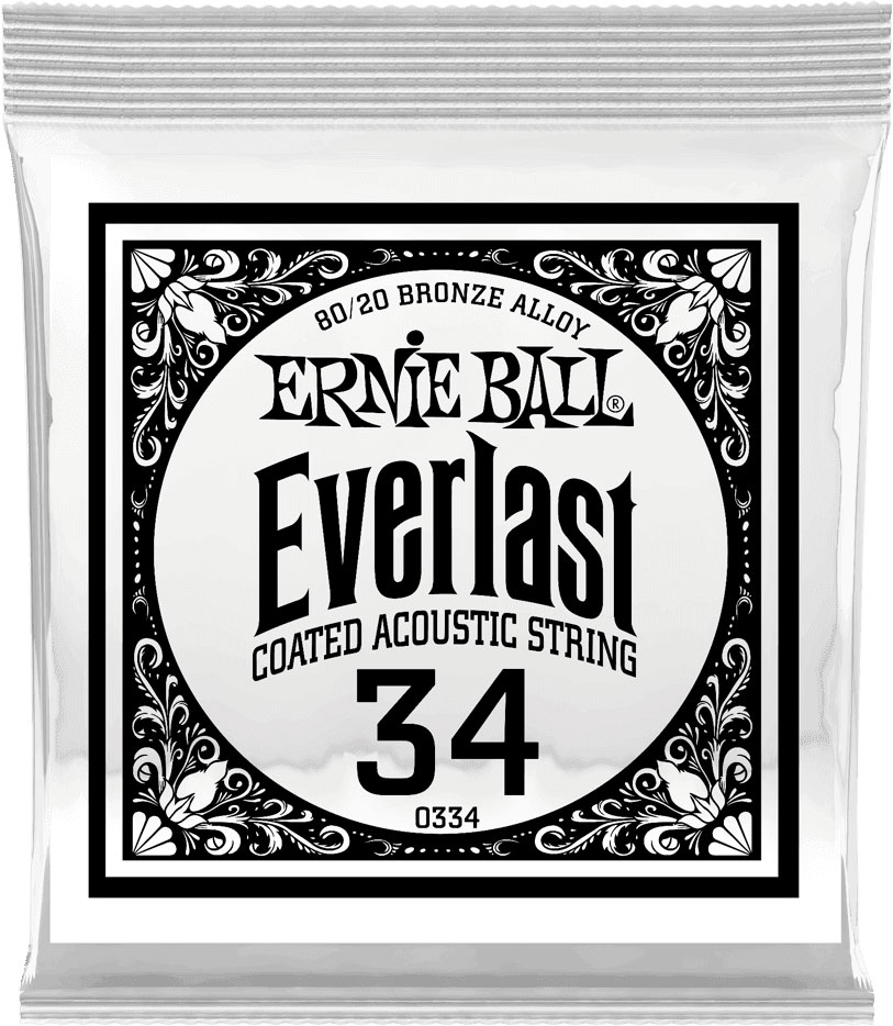 ERNIE BALL .034 EVERLAST COATED 80/20 BRONZE ACOUSTIC GUITAR STRINGS