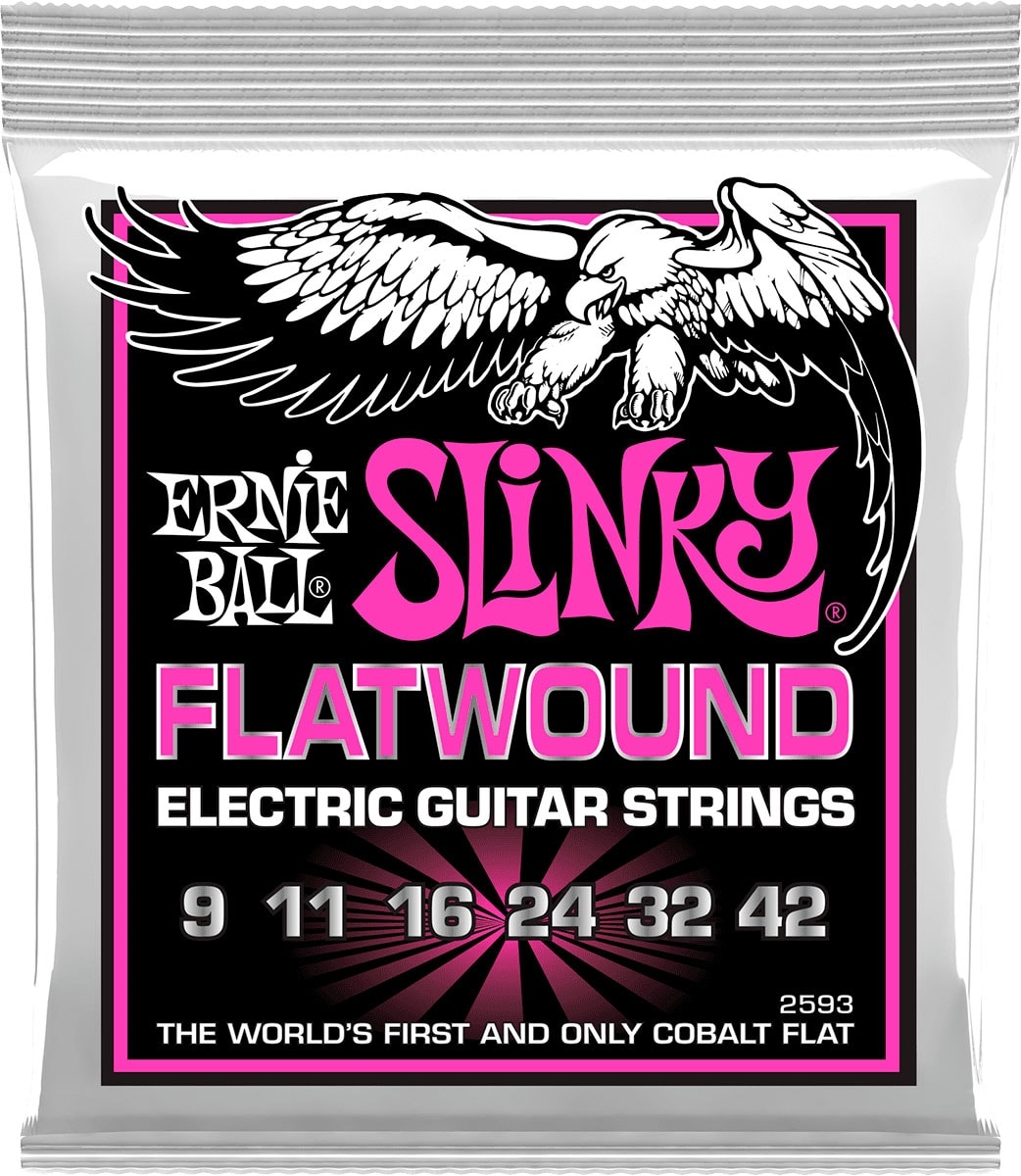 ERNIE BALL 2593 CORDES FILET PLAT SUPER SLINKY FLATWOUND 09 - 42