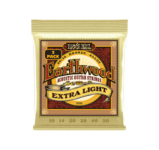 ERNIE BALL CORDES EARTHWOOD 80/20 BRONZE EXTRA LIGHT 10-50 - PACK DE 3