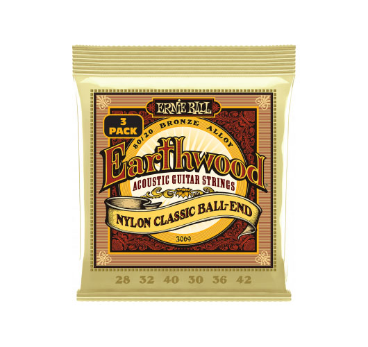 ERNIE BALL Earthwood 80/20 Folk Nylon À Boule 28-42 - Pack de 3