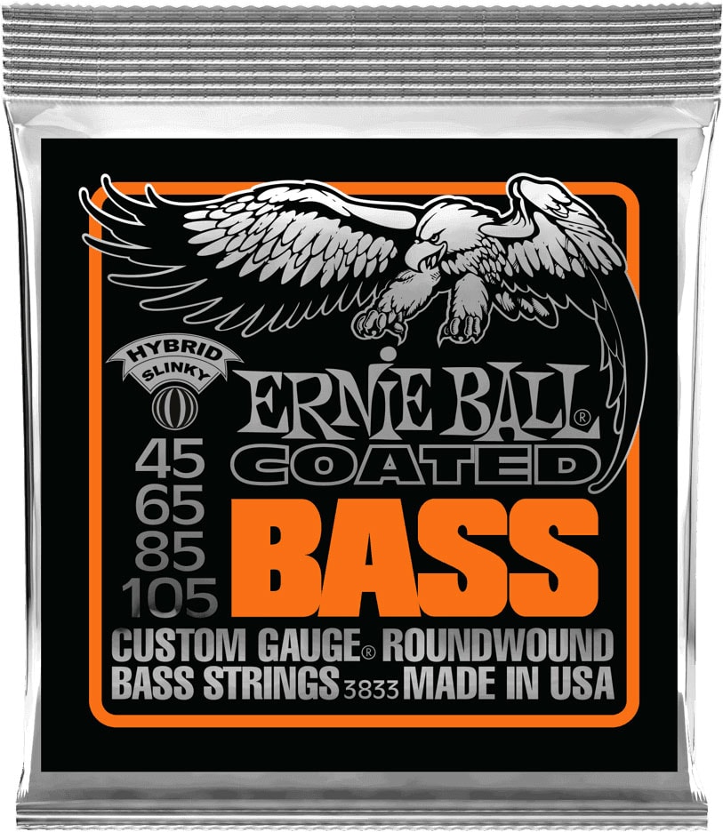 ERNIE BALL 3833 COATED CUSTOM GAUGE ROUNDWOUND HYBRID SLINKY 45-105