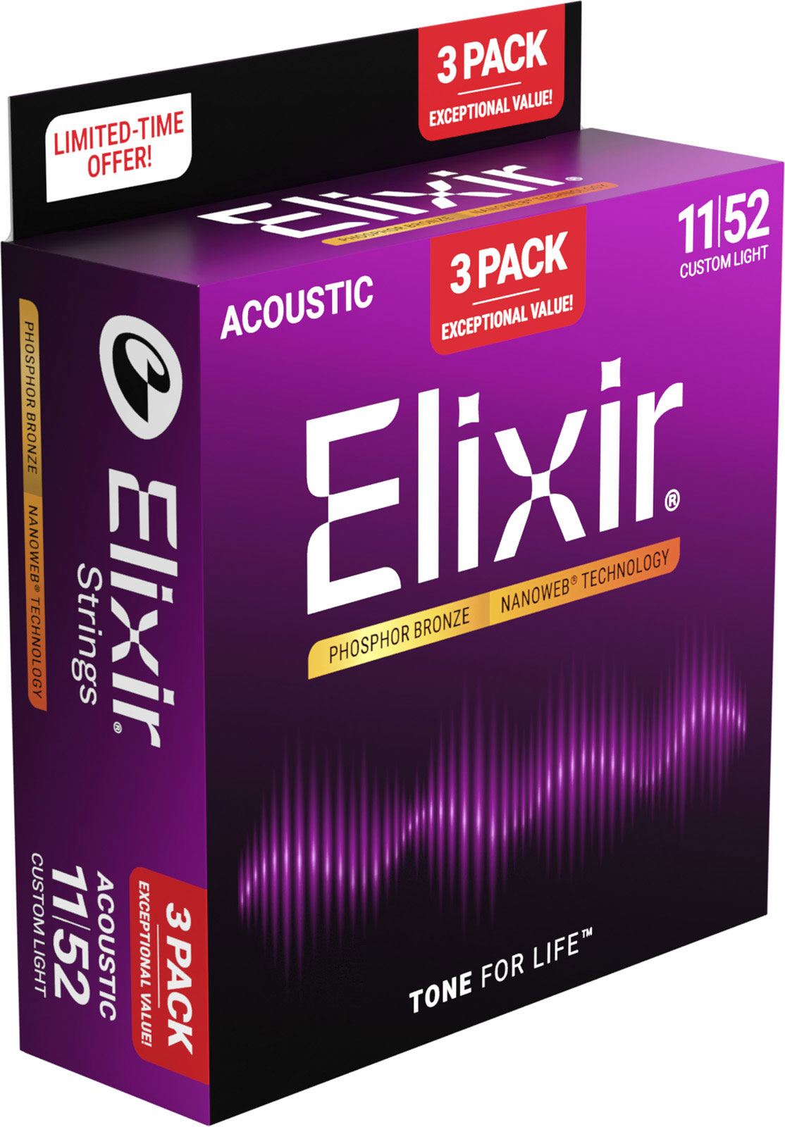 ELIXIR 16568 Nanoweb Phosphor Bronze 11-52 Pack de 3 