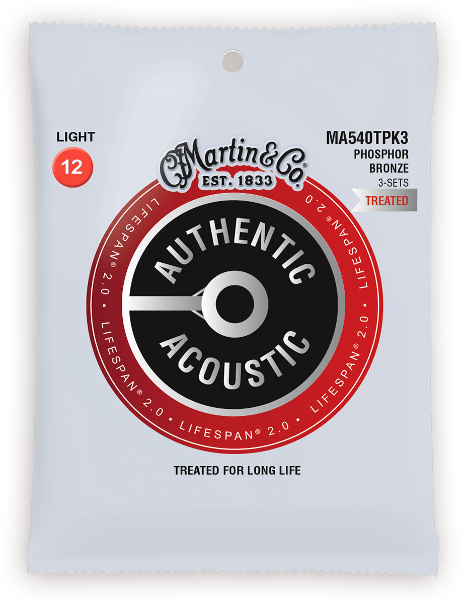 MARTIN STRINGS MA540TPK3 AUTHENTIC TREATED PACK 3 LIGHT 92/8 PHOSPHOR BRONZE LIGHT 12-16-25-32-42-54