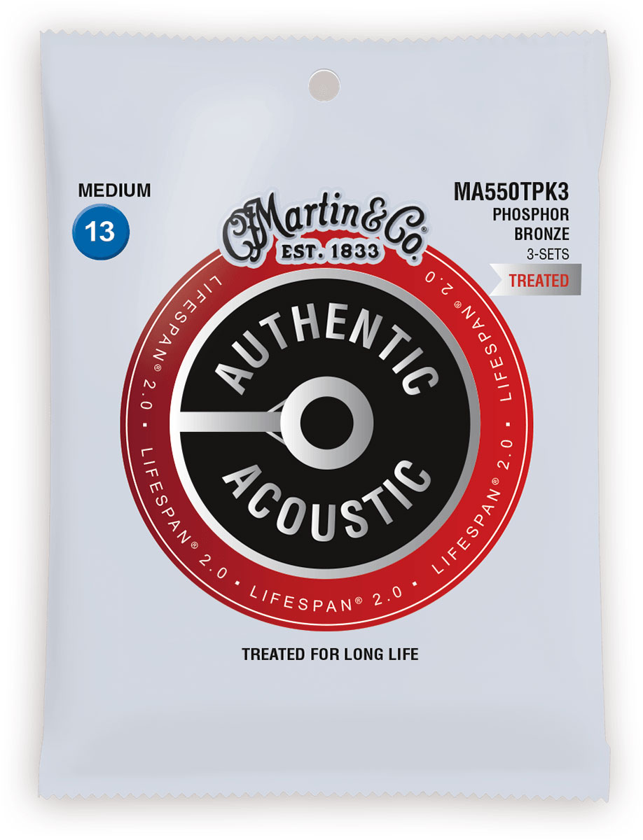 MARTIN STRINGS MA550TPK3 AUTHENTIC TREATED PACK 3 MEDIUM 92/8 PHOSPHOR BRONZE MEDIUM 13-17-26-35-45-56