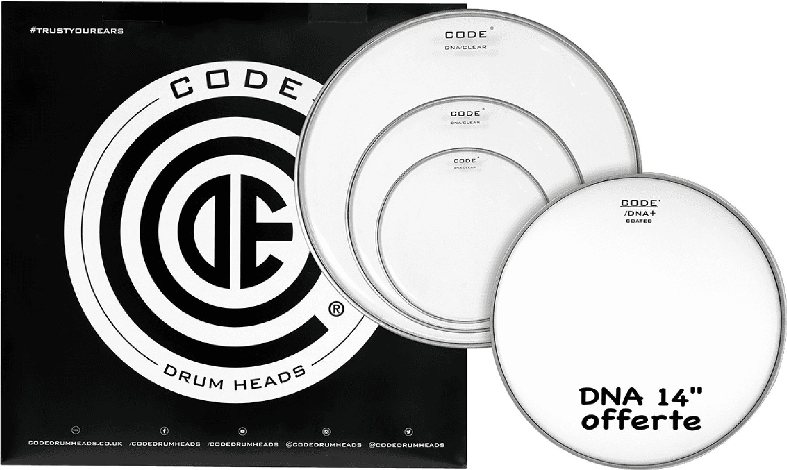 CODE DRUM HEAD TOM PACK DNA CLEAR ROCK + CC 14