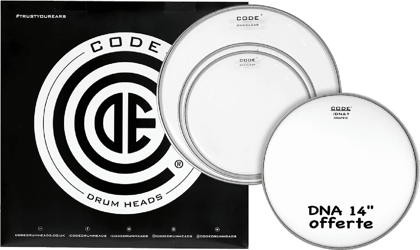 Code Drum Head Tom Pack Dna Transparente Standard + Cc 14 Dna Sablee