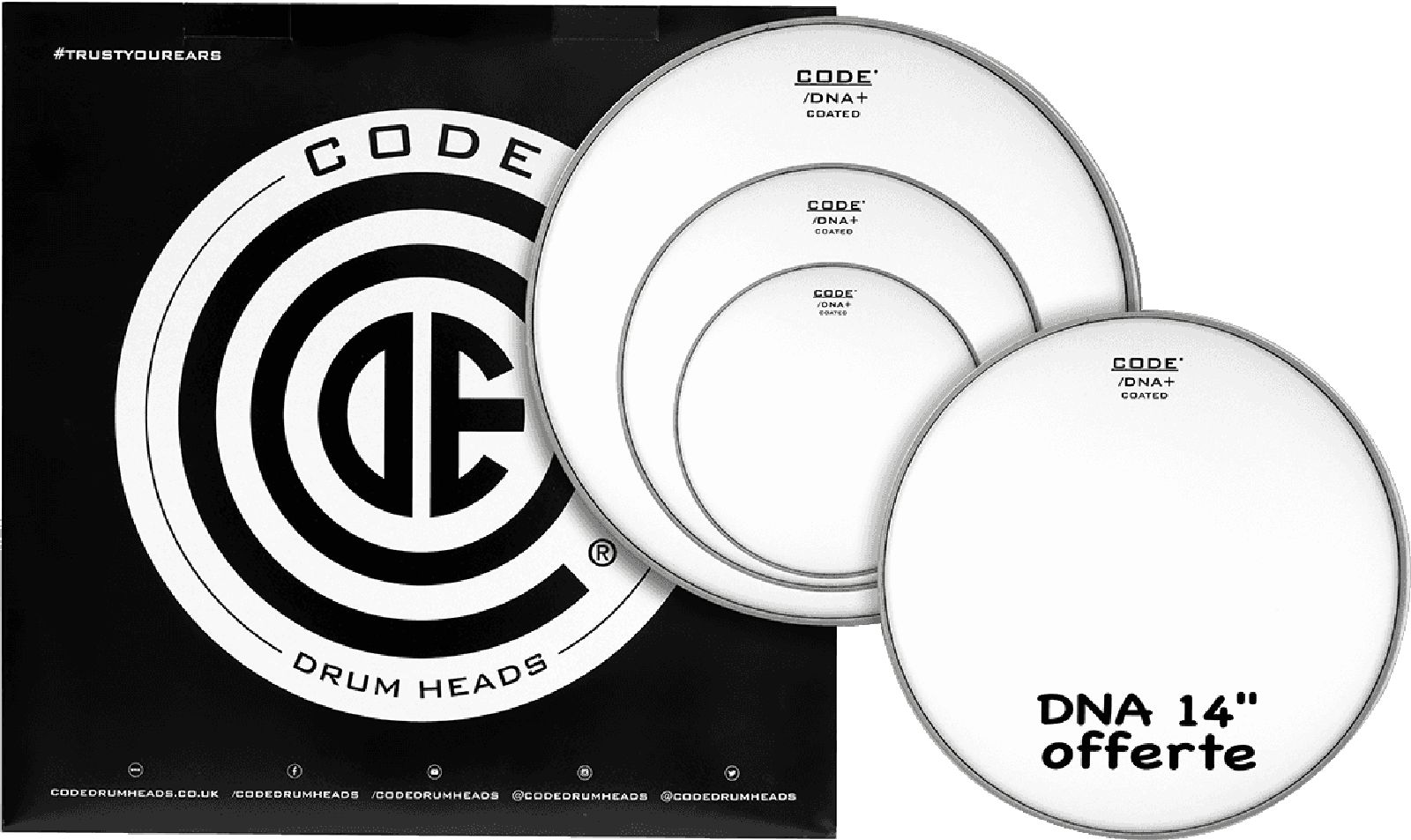 CODE DRUM HEAD TOM PACK DNA COATED ROCK + CC 14