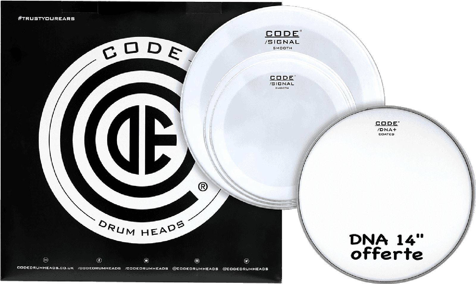 CODE DRUM HEAD Tom Pack SIGNAL Smooth Rock 10/12/16+14