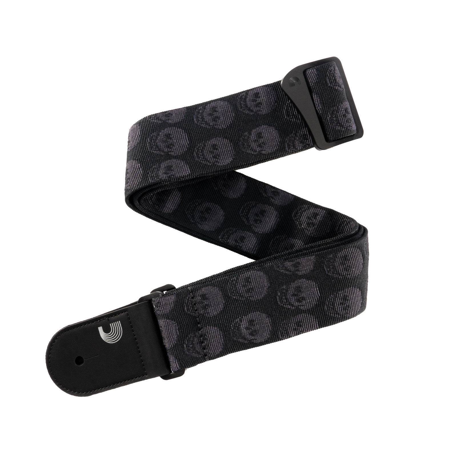 D'ADDARIO AND CO WOVEN GUITAR STRAP, SKULLS BLACK TUBULAR