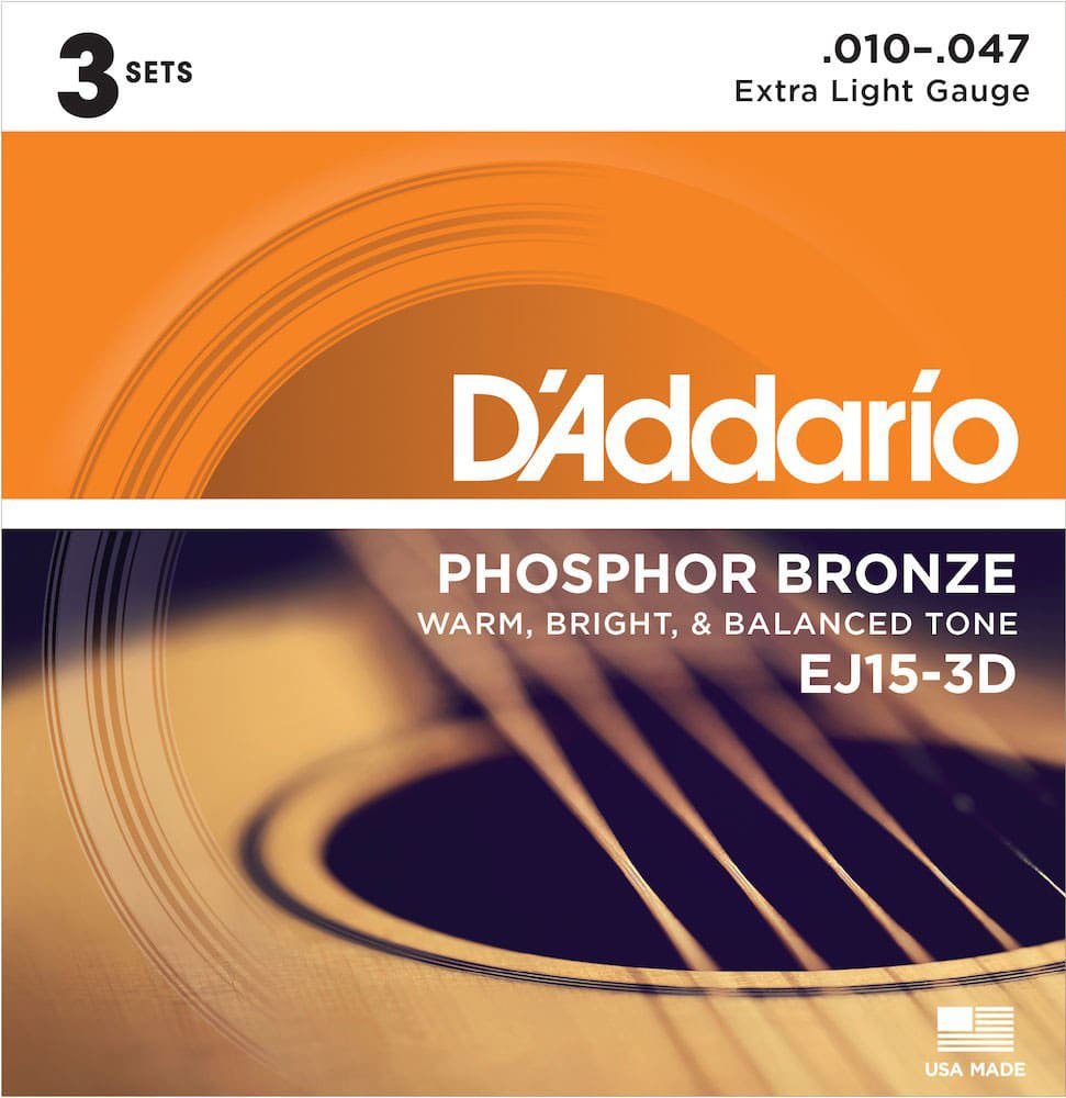 D'ADDARIO AND CO EJ15-3D PHOSPHOR BRONZE EXTRA LIGHT 10-47 PACK DE 3