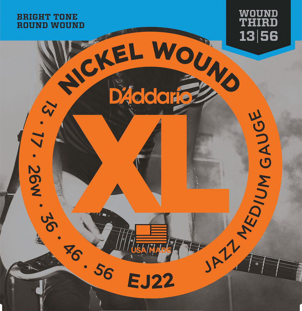 D'ADDARIO AND CO EJ22 NICKEL WOUND ELECTRIC GUITAR STRINGS JAZZ MEDIUM 13-56