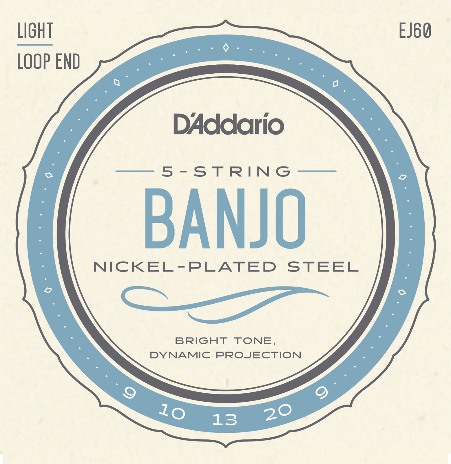 D'ADDARIO AND CO EJ60 5-STRING BANJO STRINGS NICKEL LIGHT 9-20