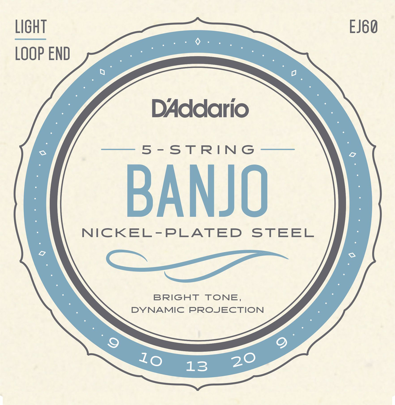 D'ADDARIO AND CO EJ60 5-STRING BANJO STRINGS NICKEL LIGHT 9-20