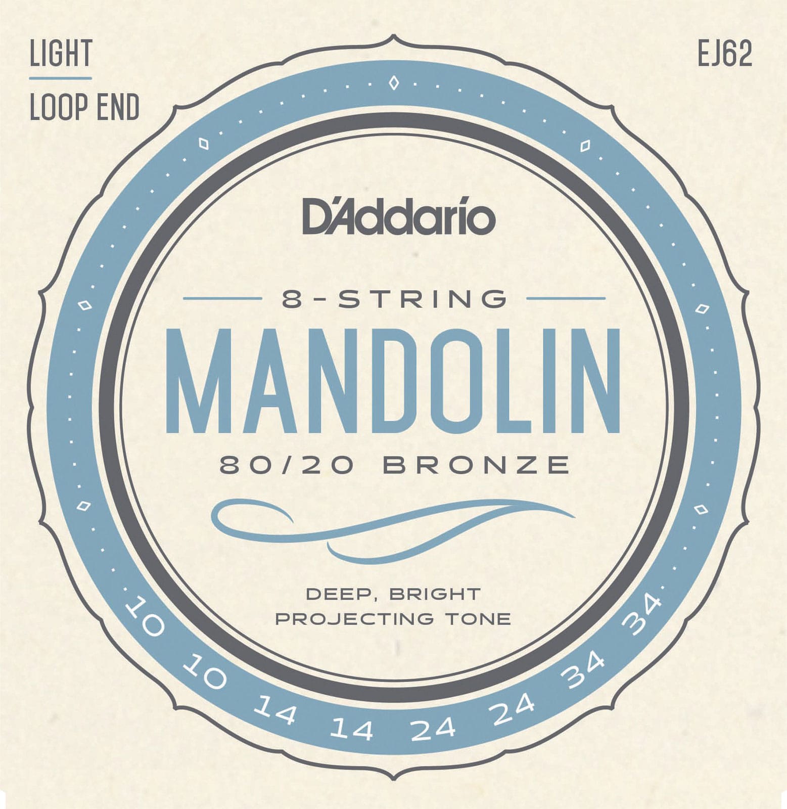 D'ADDARIO AND CO EJ62 80/20 BRONZE MANDOLIN STRINGS LIGHT 10-34