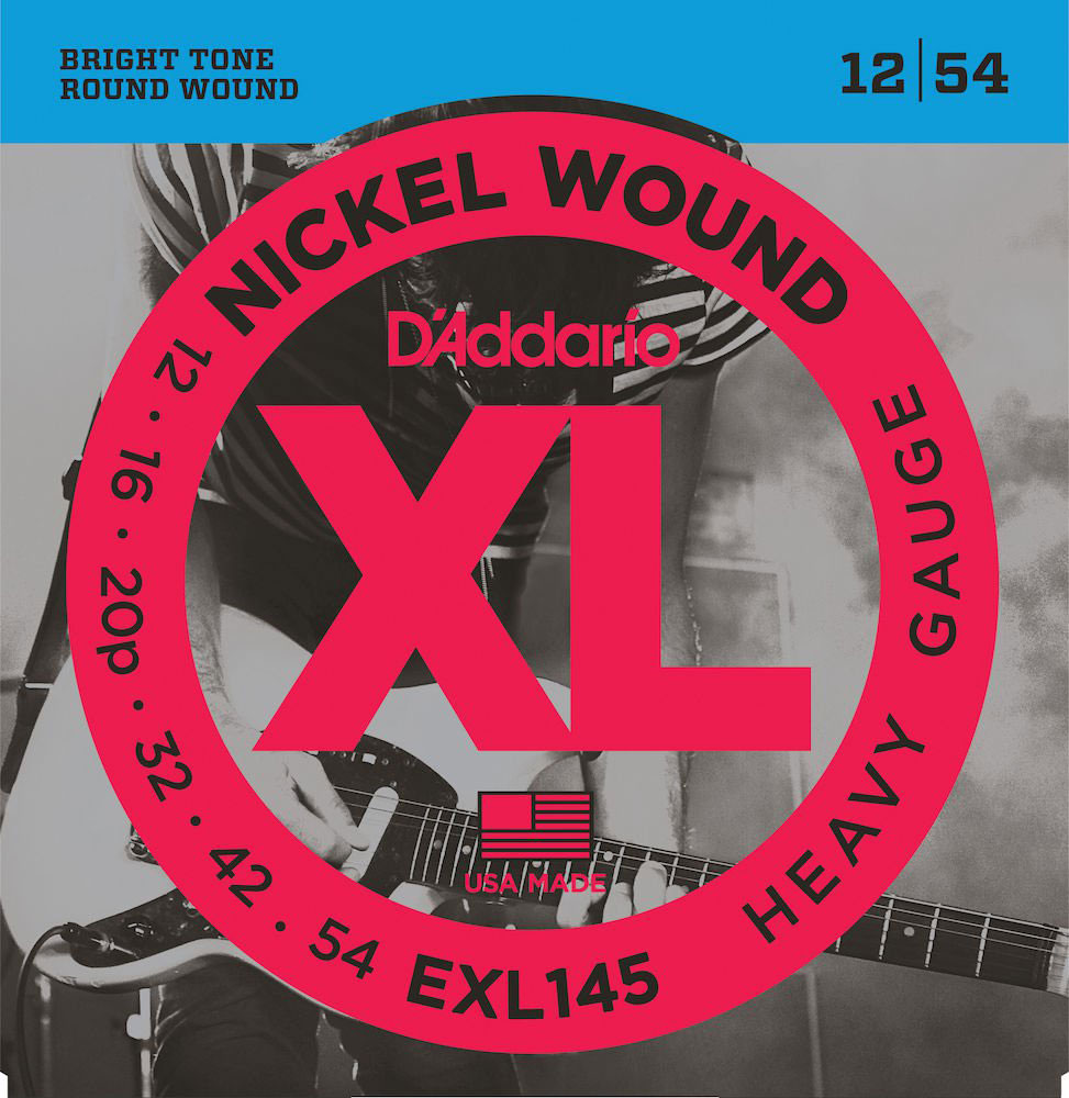 D'ADDARIO AND CO EXL145 NICKEL WOUND ELECTRIC GUITAR STRINGS HEAVY 12-54 WITH PLAIN STEEL 3RD