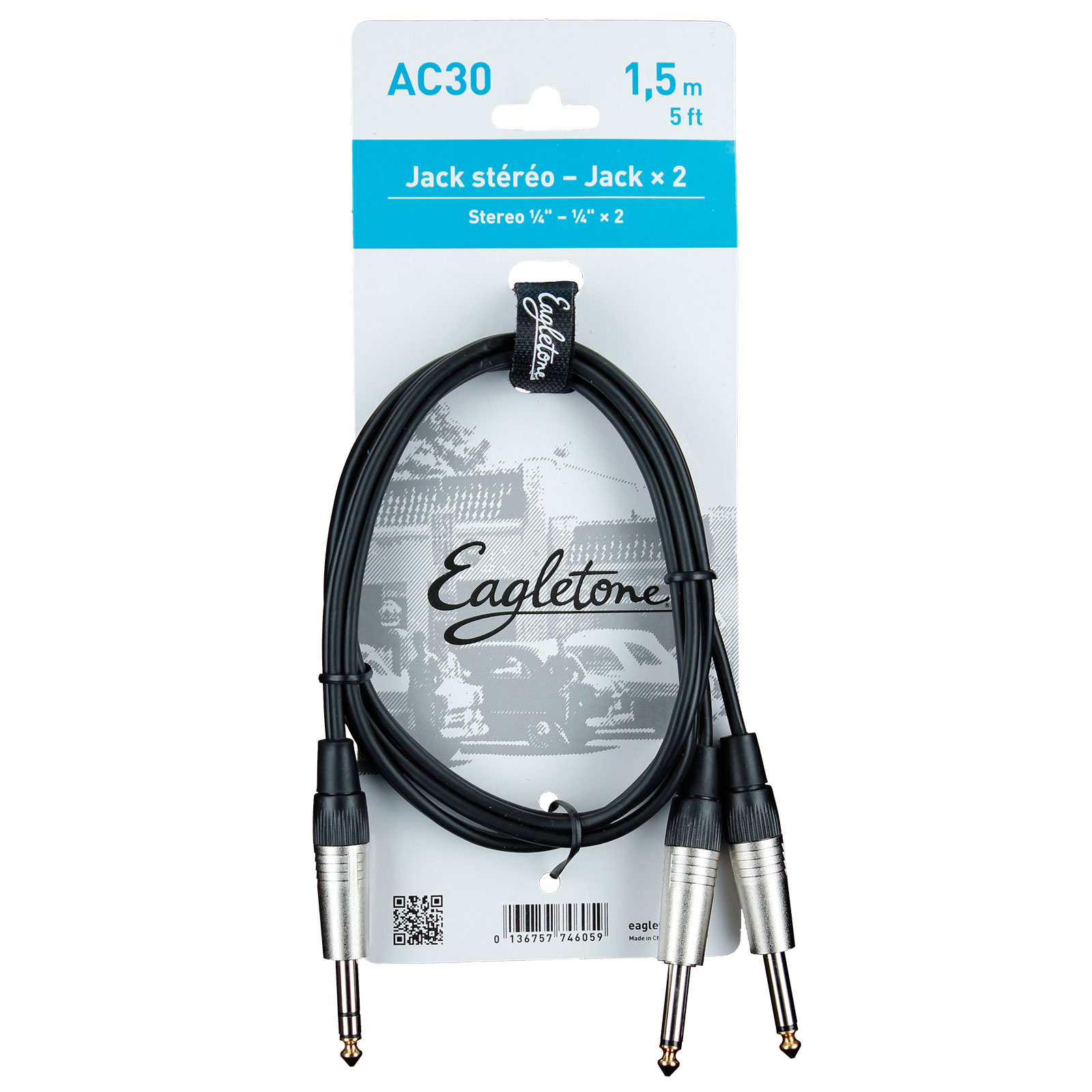 EAGLETONE AC30 - 1/4 STEREO PHONE / 2 1/4 PHONE - 5FT