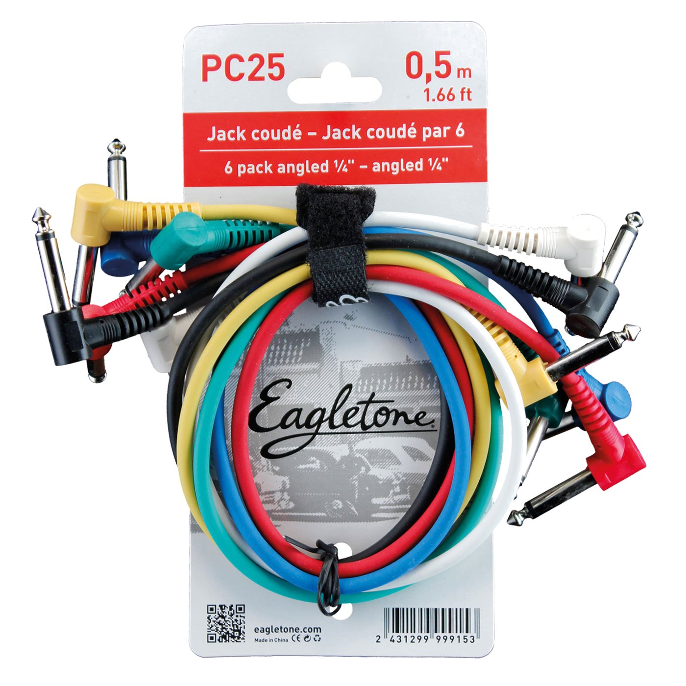 EAGLETONE PC25 - ANGLED 1/4 PHONE / ANGLED 1/4 PHONE PATCH 6 PACK - 50CM