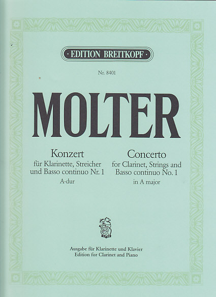 EDITION BREITKOPF MOLTER J.M. - KLARINETTENKONZERT NR. 1 A-DUR - CLARINETTE, PIANO